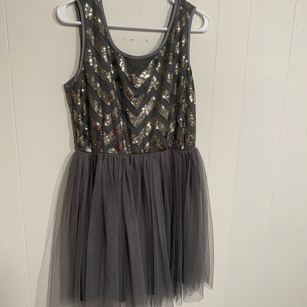 ASOS Grey Sequin Dress with Tulle Skirt